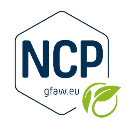 NCP-Logo in schwarz mit grünem Blatt