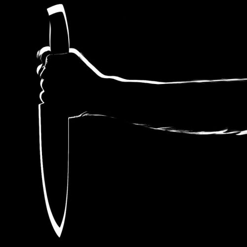 Schwarz-Weiß-Bild Hand mit Messer