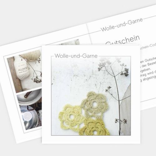 Gutschein für verschiedene Preiswünsche - Vorder- und Rückseite mit Wollbildern