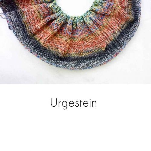 Gestrick auf Rundstricknadel - Farbe Urgestein grau, braun, rot