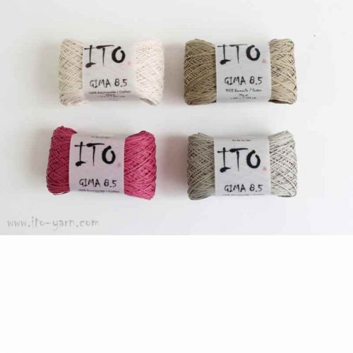 4 Knäuel ITO Gima 8.5 in den Farben natur, beige, himbeere und grau