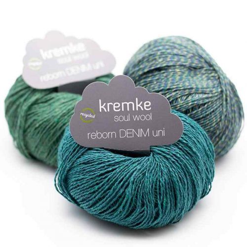 3 Knäuel reborn Denim in Grün-Smaragd-Tönen