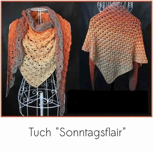 Tuch in schönem Braunverlauf mit Anleitung auf der Banderole