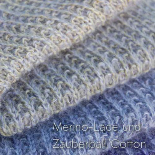 Farbverlauf Flieder-hellgrün aus Bio-Baumwolle und Merino-Lace