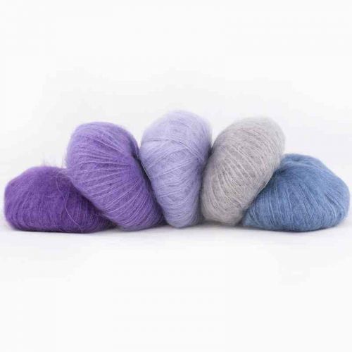 5 Knäuel Silky Kid in flieder-blau-grau-Tönen