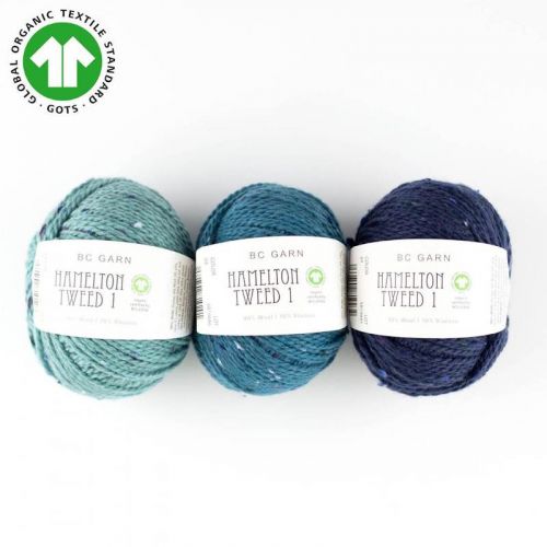3 Knäuel Hamelton Tweed in mint, blau und navy