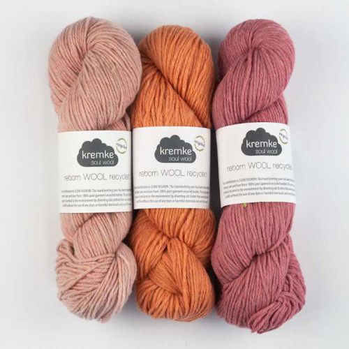 3 Stränge Reborn Wool - recycelte Wolle in Rosa-Orange-Tönen
