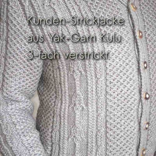Strickjacke aus Yak-Garn mit verschiedenen Mustern und Hornknöpfen